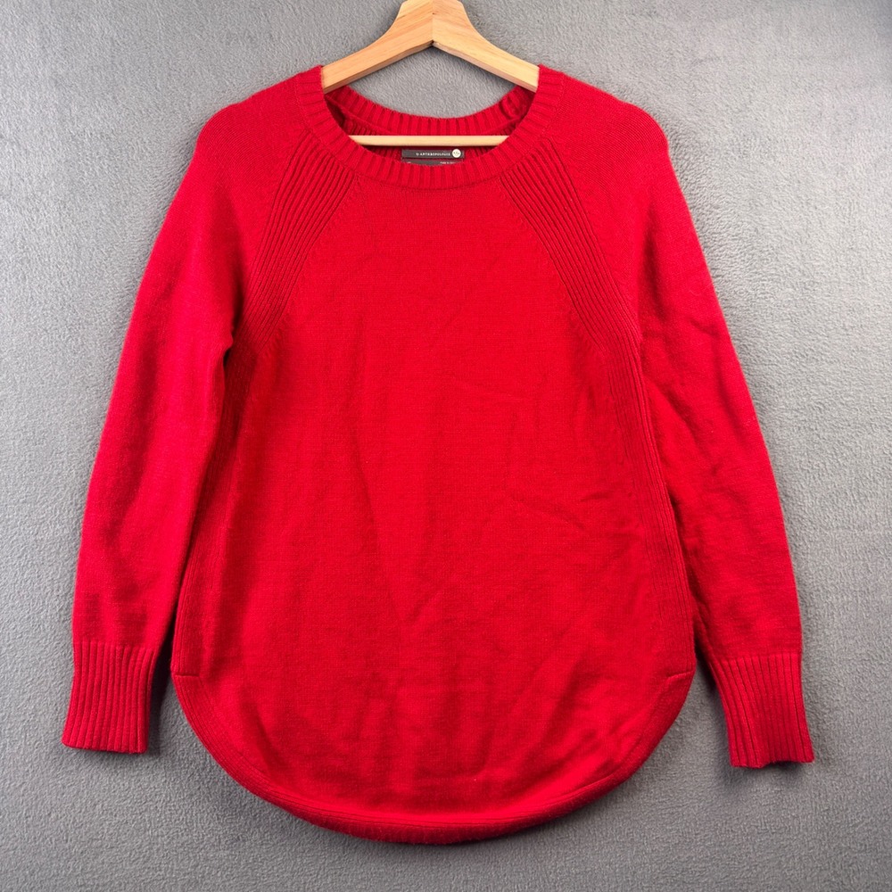 Anthropologie Red Raglan Sleeve Curved Hem Pullover Sweater Womens XS knit top